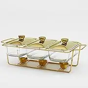 Food Warmer Electric Buffet Server Catering Buffet Servers and Heaters - Stainless Steel Hot Pot Buffet Set with Glass Viewing Lid and Built in Lid Holder Food Warming Tray,3 in 1