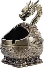 ULDIGI Hand Carved Metal Ashtray Windproof Lid Stylish Vintage Dragon Design Portable Smoking Bowl