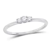 14k White Gold Round Diamond 3-Stone Stackable Band Ring 1/6 Cttw