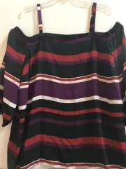 Womens INC Stripe Revolution Cold-Shoulder Peasant Top Size 1X