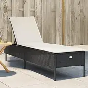 VRAXO Sun Lounger with Cushion Black Poly Rattan -15KG,4002719