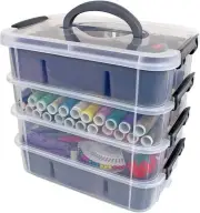 Bins & Things Stackable Storage Container with 2 Trays - Gray 4 Trays, Grey