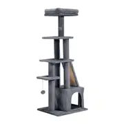 Petzly Cat Tree Tower Scratching Post Scratcher Condo House Bed 125cm Dark Grey