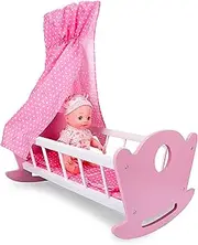 GOTHINK Wooden Baby Doll Crib Set, Doll Cradle Bed Fits up to 18 Inch Doll Accessories, Rocking Doll Bed Toys with Bedding and Canopy for Girls Ages 3+, Baby Doll Furniture