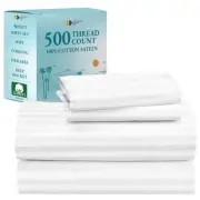 Cooling 500 Thread Count 100% Cotton Bed Sheets King Size Set with Deep Pocke...