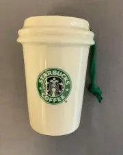STARBUCKS 1992 GREEN AND WHITE TO GO CUP ORNAMENT CERAMIC RELEASED 2011