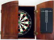 PRO STAR Dart Board Set TIMBER Cherry Colour Cabinet Micro Wire Pro Star and Darts