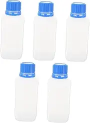 HEALEEP 5Pcs Transparent Plastic Reagent Bottles Wide Mouth Square Sample Storage Containers with Caps for Chemical