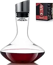 VnoPerito Wine Decanter,Red Wine Carafe,Decanter with Built-in Aerator Pourer, 100% Hand Blown Lead-Free Crystal Glass with Stainless Steel Pourer Lid, Filter, Wine Gifts for Men