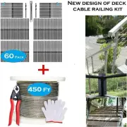 Cable Railing Kit 1/8 Stainless Steel Wire Rope Deck Railing Swage Lag Screws DI