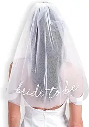 [Generic] Bachelorette Bride To Be Embroidered Veil | BachParty Accessory, Bride To Be Headband Decorations, White Headpiece, Engagement Supplies