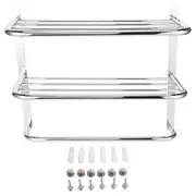 Bathroom Shelf 3‑Tier Wall Mounting Rack with Towel Bars for Toilet Kitchen Living Room