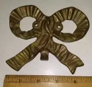 Vintage Heavy Brass Ribbon Bow Wall Hook Hanger Picture Holder