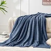 BEDELITE Fleece Throw Blanket for Couch – 3D Ribbed Jacquard Soft and Warm Decorative Fuzzy Blanket – Cozy, Fluffy, Plush Lightweight Navy Blue Throw Blankets for Bed, Sofa, 50x60 inches