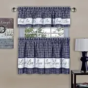 Tier and Valance Window Curtain Set - 58 Inch Width, 24 Inch Length - Live, Love, Laugh (Navy) - Light Filtering Drapes for Kitchen, Bedroom, Living & Dining Room by Achim Home Decor