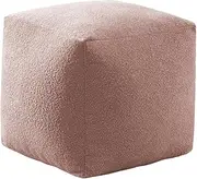 Cadence & Co. Unstuffed Boucle Pouf Ottoman Cover ONLY, Pouffe, Lounge Footstool Seat, Beanbag Chair, Not Filled, 50x50x50cm – Blush