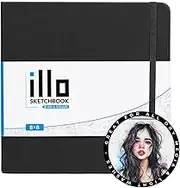 illo Sketchbook, Large, Square, Sketch Book, Premium, 180 GSM Paper, (8x8), Hardcover Notebook, Lay Flat, Smooth Paper, Thick Paper, Elastic Enclosure and Ribbon Marker, Mixed Media