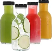 HUIRUMM Glass Juice Bottles with Lids, Milk Bottles,4 pack 250ml Reusable Glass Bottles with Lids, Dairy Drinking Bottles Clear Bottles for Juices, Syrup, Sauces, Smoothies and Sauces