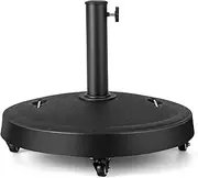 Costway 24KG Outdoor Umbrella Base w/Wheels, Handles, 52CM Round Table Market Umbrella Stand, Fit Umbrella Poles 38/48MM, Heavy-Duty Patio Umbrella Holder, Garden Patio Weighted Umbrella Base