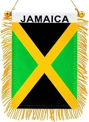 Anley 4" X 6" Jamaica Fringy Window Hanging Flag - Mini Flag Banner & Rearview Mirror Décor - Fringed, Double Sided, Jamaica Rearview Flag with Suction Cup