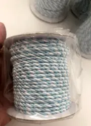 Vtg 75 Ft 6.5mm BLUE White BARLEY TWIST Twine CORD SPOOL Macrame Craft Floral