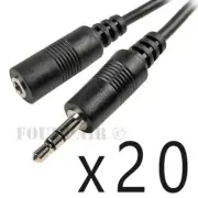 20 Pack Lot - 25ft 3.5mm Stereo Audio Extension Cable Male to Female M/F MP3 1/8