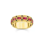 THOMAS SABO Wide Gold Plated Ring in Crocodile Design with Red Stones