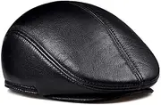 KJIASDFE Winter Hats,The Elderly Leather Beret Sheepskin Men's Flat Cap Winter Keep Warm with Ear Protectors 55-60cm