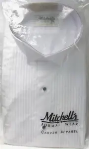 New Mitchells Formal Wear White Tuxedo Shirt Wing Collar 1/4 Pleats XL 6-7