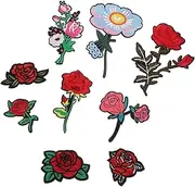 jojofuny 9Pcs Rose Flower Embroidered Iron Patches Decorative Clothes Patches for Coats Shirts Bags DIY Crafting Unique Apparel Accessories