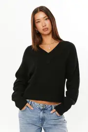 [Supré] Supré - Ginny V Neck Knit Jumper - Black XL BLACK
