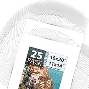 Mat Board Center, 25 Pack of White Pre-Cut Mat Board 16x20 Picture Mat for 11x14 Photo with White Core Bevel Cut Mattes Sets. Includes 25 Acid Free Mats & 25 Backing Board & 25 Clear Bags