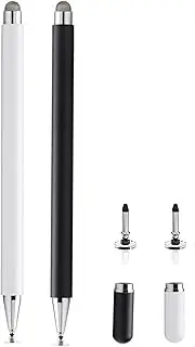 2 Pack Stylus Pen for Samsung Galaxy Tab A9Plus/A9/A8/A8Plus/A7/A7 Lite Tablet Compatible with iPhone/iPad/AMZ Fire/Surface/HP/DELL/Pixel Android Double-Ended Universal Tablet Pen (Black+White)