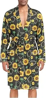 [ZZXXB] Sunflower Geometry Mens Sleepwear Robe Lightweight Nightgown Long Sleeves Spa Bathrobe with Pockets M-XL