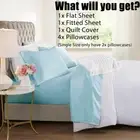 2000TC Cotton Bed Flat Fitted Sheet Set Quilt Cover Single/Double/Queen/King