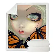 Faces of Faery #57 Girl with Monarch Butterflies Throw Blanket