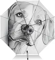 [PDZRMY] UV Protection Travel Umbrella Dog Peeking White Compact for Rain and Sun - Auto Open and Close UPF 50+ Windproof Portable 46” Sun Umbrella for Women and Men