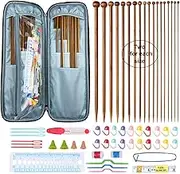 Mdoker Bamboo Knitting Needle Set with Case 36pcs Straight Single Pointed Kniting Needles 13.5inch Length Sweater Needles for DIY Knitting Projects(2mm-10mm) Knitting Set with Accessories