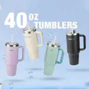 40 oz Large Tumbler wi/Handle Straw Vacuum Insulated Stainless Steel Multi-color