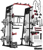 Garveelife Smith Machine Home Gym All in One, 2200LBS Squat Rack Power Cage Workout Equipment with Smith Bar, LAT Pull-Down Systems, Cable 1, Leg Hold-Down and More Attachments