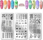 PH PandaHall Pack of 3 Lace Pattern Nail Stamp Plate Flower Plant Nails Art Stencils Nail Picture Plate Stainless Steel Lace Flower Pattern Print Art Template for Women DIY Print 12 x 6 cm