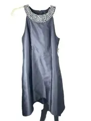 Adrianna Papell Women's Beaded Neck Mikado Dress Black Size 12