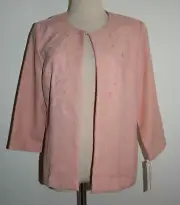 New Alfred Dunner Blazer 10P Apricot 3/4 Sleeve Floral Embroidered Jacket