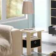 Furinno End Table Bedroom Night Stand With Bin Drawer Single Steam Beech/Black