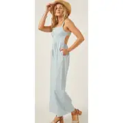 Olivaceous Sage Green/ White Striped Jumpsuit Size Medium NEW