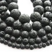 Natural Black Volcanic Lava Stone Beads Jewelry Making Loose Beads 6MM 8MM 10MM