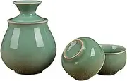 4 Pieces Elegant Celadon Wine Glasses Ceramic Sake Cups Sake Set Include 1 Pc Sake Pot 2 Pc Sake Cups 1 Pc Warmer Pot Sake Drinking Set