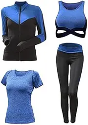 Women Yoga 5 Pieces Set High Waist Pants+Coat+t Shirt+Bra+Pants Outdoor Running Quick Dry Fitness Gym Clothing Sports Set S-XXL