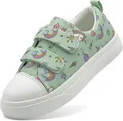 [maxvinci] Kids Canvas Shoes Girls Boys Easy Fasten Trainers Toddler Breathable Plimsolls Lightweight Pumps Non-Slip Casual Shoes with Dual Hook and Loop