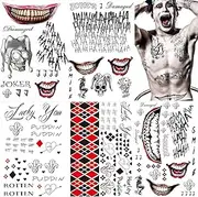 5 Large Sheets Joker Tattoos, the Joker Temporary Tattoos from Harley Quinn Joker Suicide Squad - Perfect for Halloween, Parties, Cosplay and Costumes